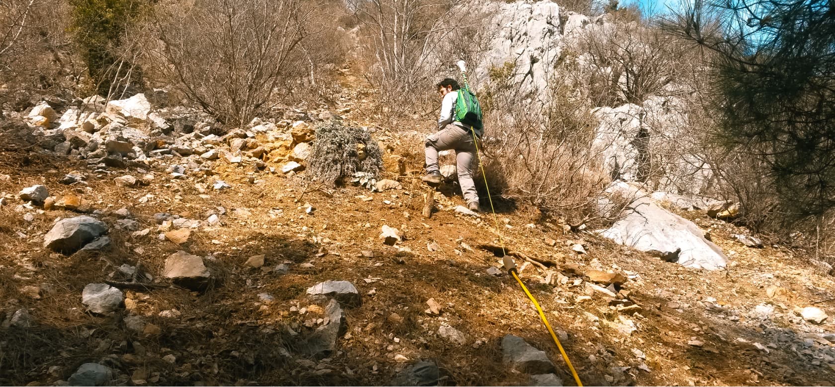 Void mapping on steep limestone mountain slope with UltraGPR, Athens, Greece, 2018